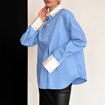 Common Blue And White Casual Women's Blouse