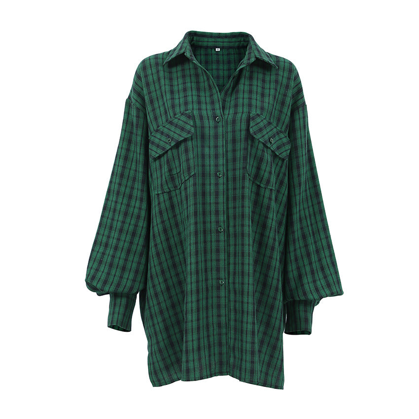 Green Plaid Retro Loose Shirt