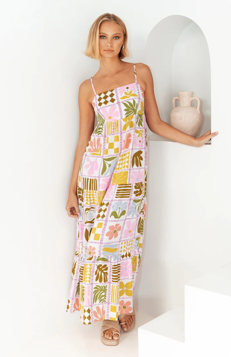 Printed Personalized Back Cutout Sling Dress