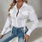 Women's Side Strap Design Slim White Top