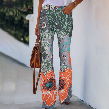 Imitation Jeans Plus Size Women's Casual Pants Floral Thin Trousers