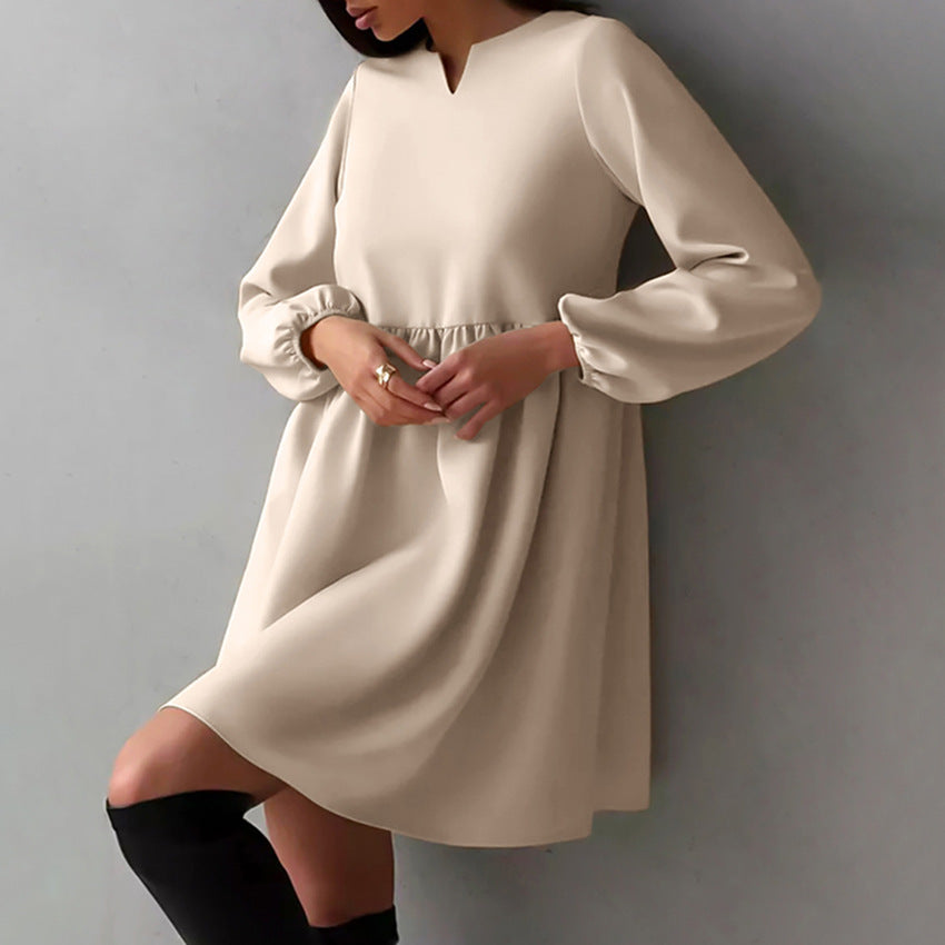 Fashion V-neck Puff Sleeve Dress