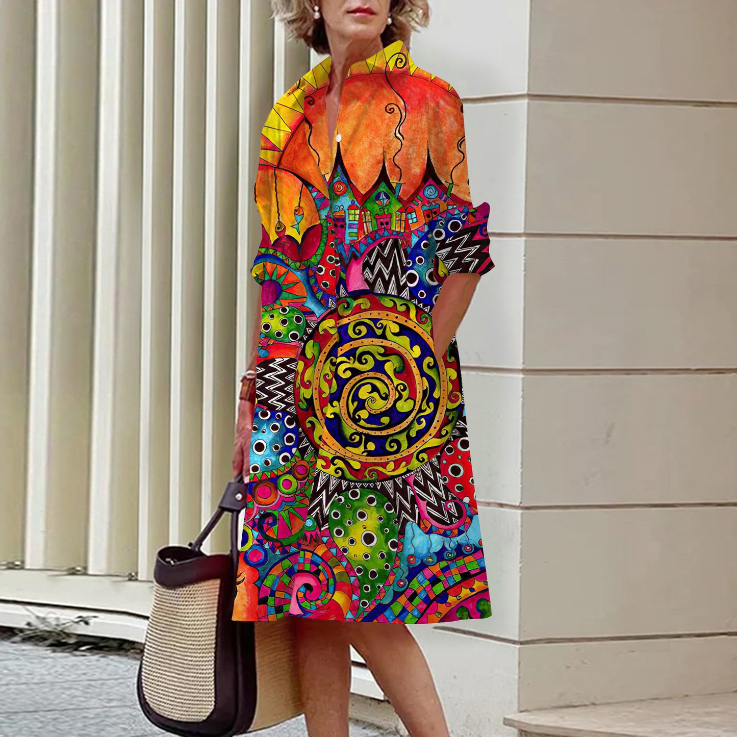 Abstract Pattern 3D Digital Printing Women's Shirt Dress