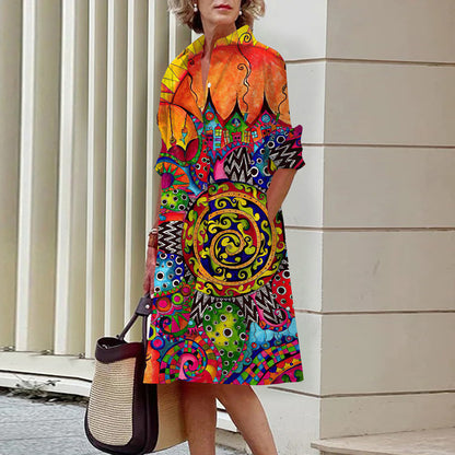 Abstract Pattern 3D Digital Printing Women's Shirt Dress