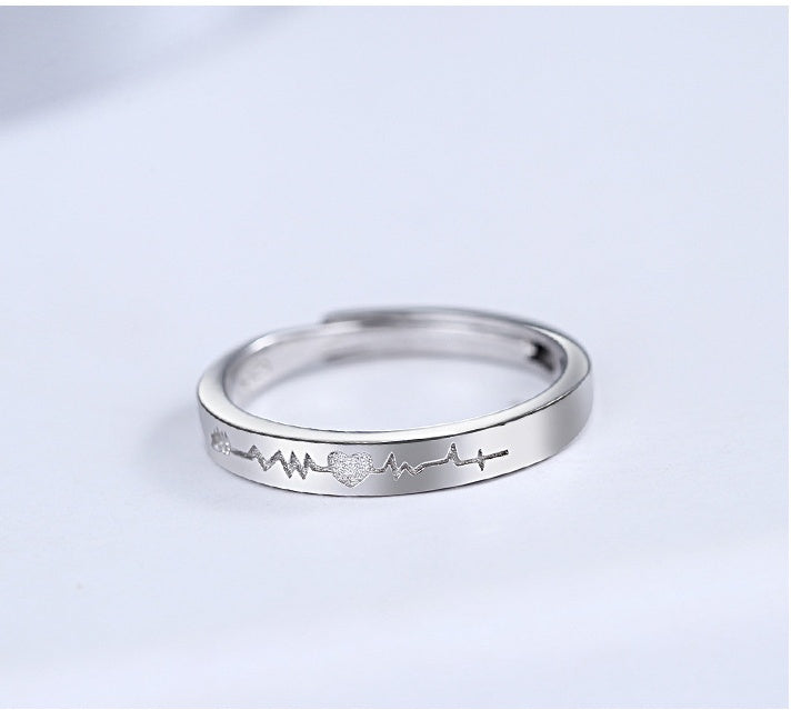 Heartbeat Couple Ring Sterling Silver Jewelry