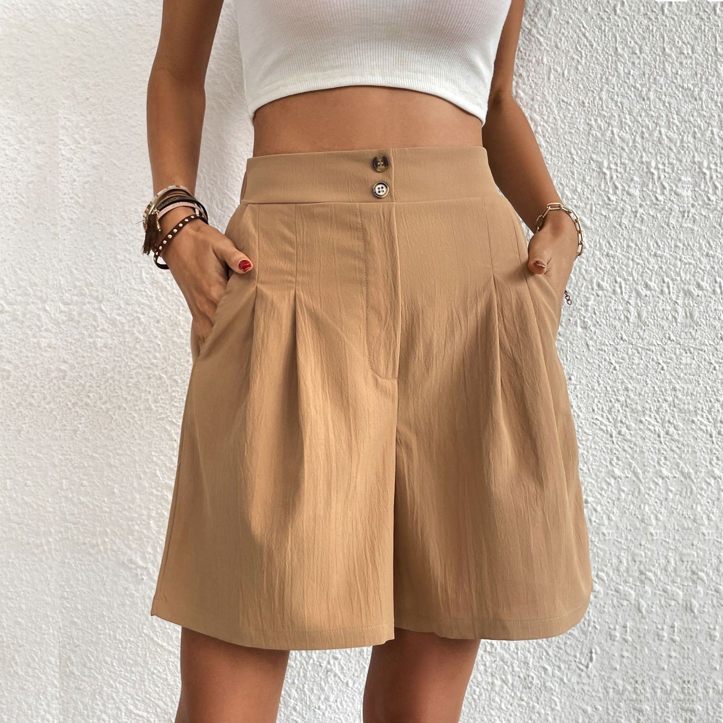 Loose European And American Leisure Women's High Waist Wide Leg Shorts