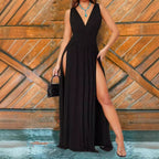Women's V-neck Sleeveless Long Dress