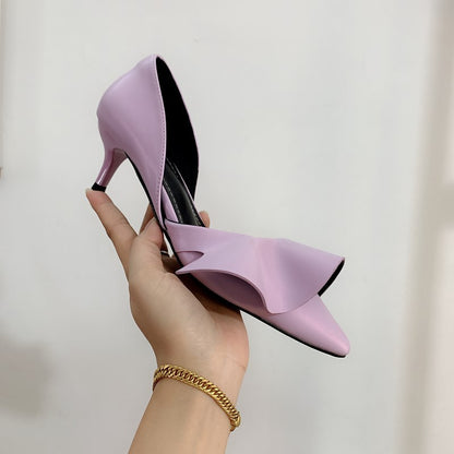 Patent Leather Ruffled Stiletto Pointed Pumps