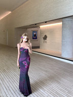 Purple Printed Slim-fit Sling Dress Women's Design Sense Temperament Long Dress Figure Slimming Waist Hip Skirt