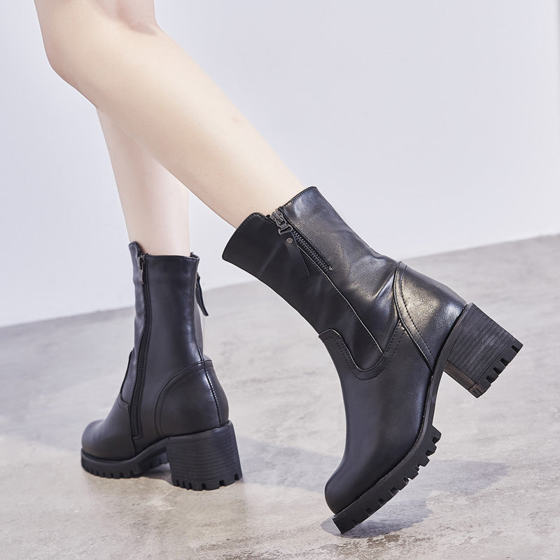 Thick Heel Martin Boots Women New Versatile Black Locomotive