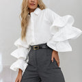 French Style Cotton Lapel Ruffled Shirt