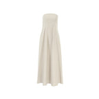 French Style Khaki Cotton Linen Tube Top Vacation Style High Waist Dress