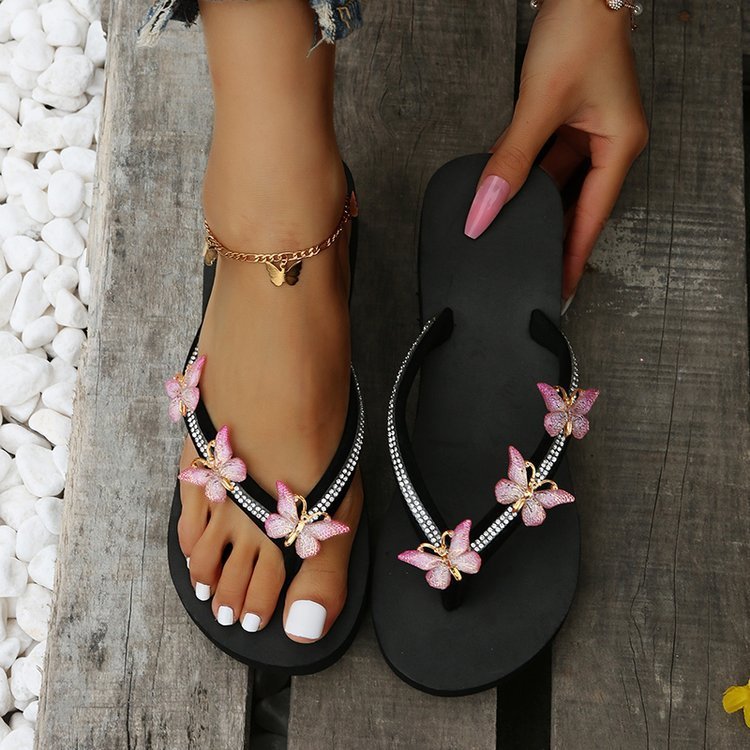 Butterfly Slippers Outdoor Thong Sandals Summer Beach Shoes Women