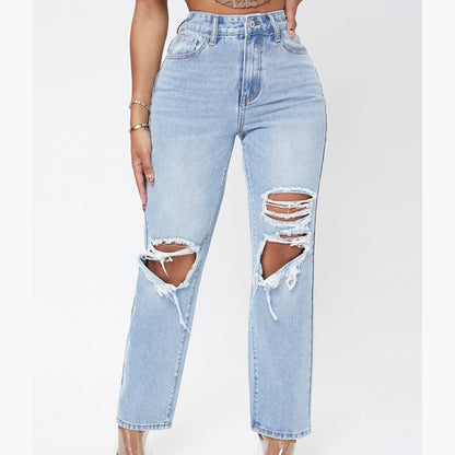 Women's Fashionable High Waist Washed Jeans