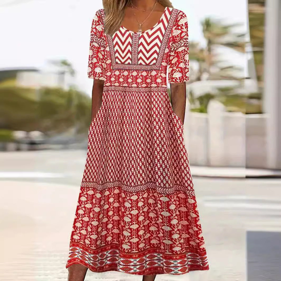 Retro Ethnic Style Scoop Waist-tight Dress