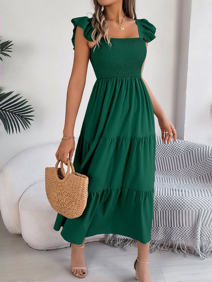 Summer Dress Casual Women's Sleeveless Mid-length Dress Pleated Long Layered Dress