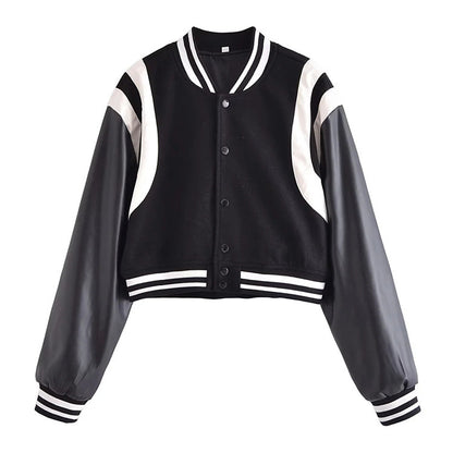 Wool Stitching PU Baseball Uniform American Retro Jacket