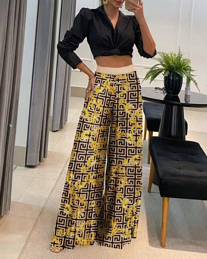 Fashion Casual Printing Wide Leg Pants