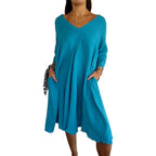 Spring And Summer Loose-fitting Plus Size V-neck Mid-length Dress