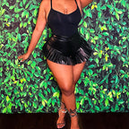 Elegant Dark Leather Frill Super Short Shorts
