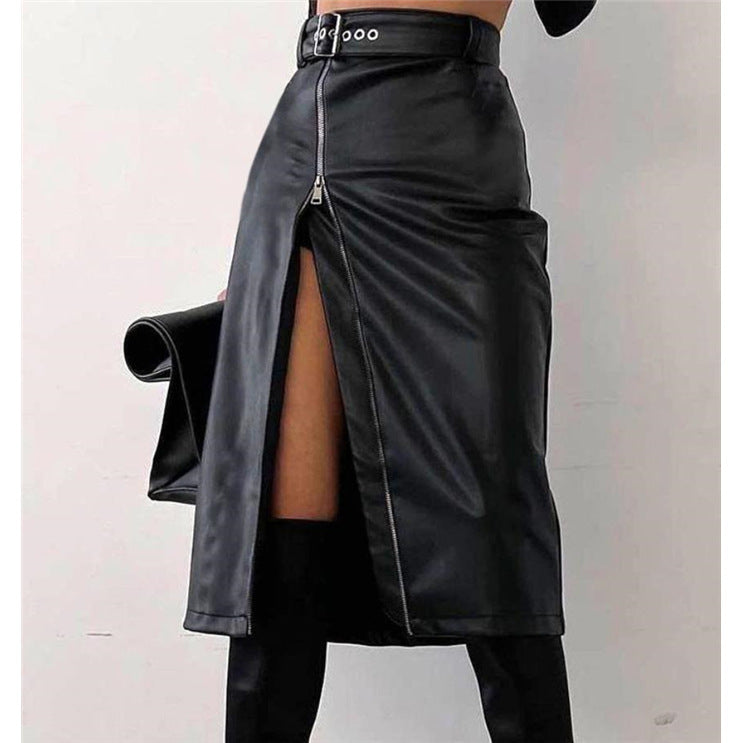 Hip Split Leather Skirt