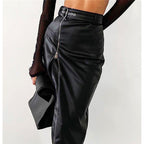 Hip Split Leather Skirt