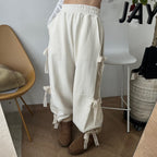 All-matching Elastic Waistband Side Lace Casual Fleece-lined Sweater Pants