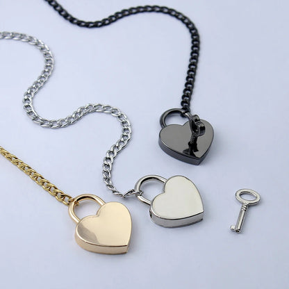 Fashion Jewelry 2024 New Slip Chain Necklace Heart O-Ring Rock Cuban Long Necklace Adjustable Heart Shaped Lock Core With Key