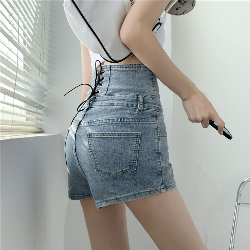 Summer High Waist Denim Rope Shorts For Women