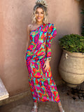 Women's Printed Color Single Sleeve Dress