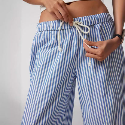 Fashion Women's Wear Striped Drawstring Wide-leg Pants For Women