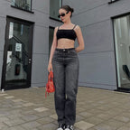 Ladies Casual Versatile Loose High Waist Straight Jeans