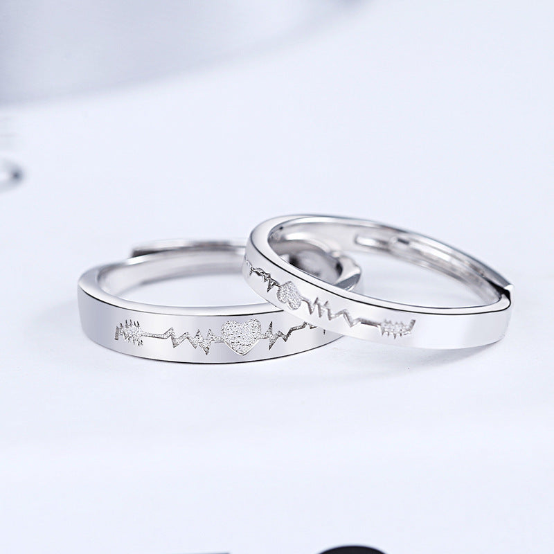 Heartbeat Couple Ring Sterling Silver Jewelry