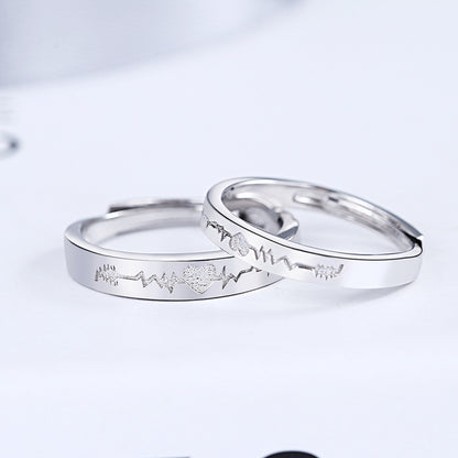 Heartbeat Couple Ring Sterling Silver Jewelry