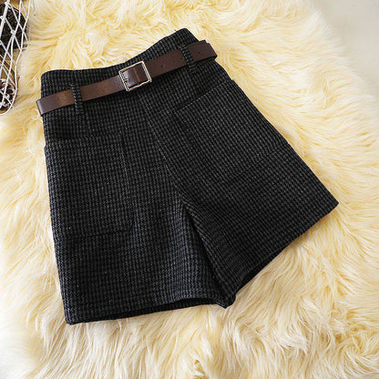 Woolen Women's Outer Wear Wide Leg Shorts Women's Winter High Waist