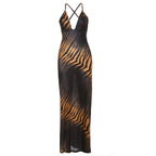 V-neck Backless Print Slim-fit Ring Dress
