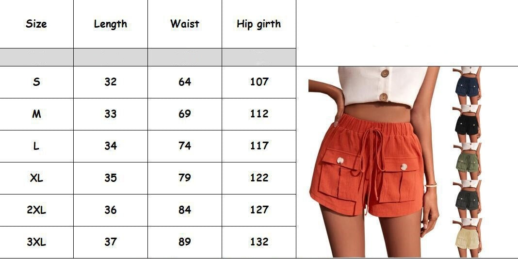 Women's Pocket Loose Mid Waist Drawstring Leisure Cargo Short