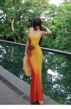 Three-dimensional Gradient Flower Fishtail Dress
