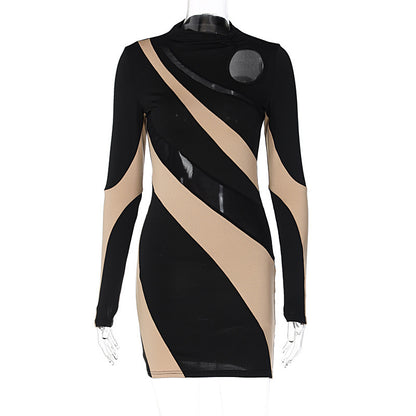 Hollow Round Neck Long Sleeve Slim Fit Dress