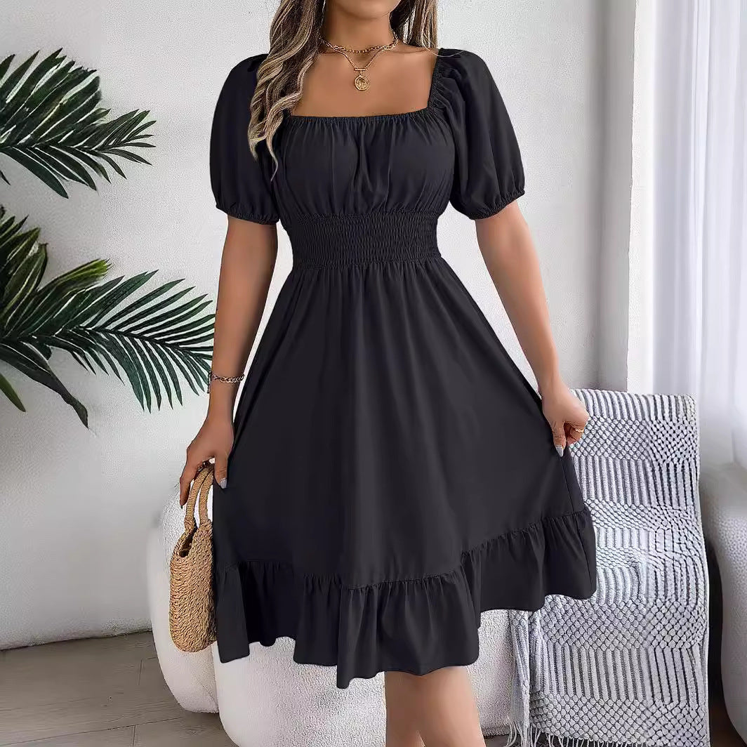 Casual Short-sleeved Ruffled A-line Skirt