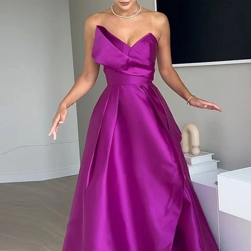 Women's Solid Color Waist Elegant Evening Dress Dress