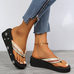 Thong Sandals Women Slippers With Rhinestones Flip Flops Boho Beach Shoes