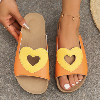 New Hollow Love Sandals With Heart-shape Design Fashion Summer Flat Slides Shoes Casual Vacation Beach Slippers For Women