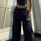 Contrast Color Braid Stitching Drawstring Casual Pants For Women