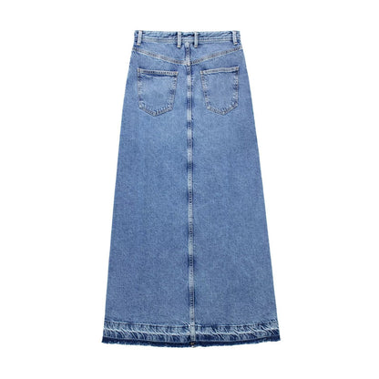 European And American Style Women's Clothing High Waist Slit Design Denim Skirt