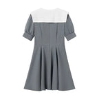 Retro Contrast Color College Style Detachable Large Lapel Waist Trimming Short A- Line Dress