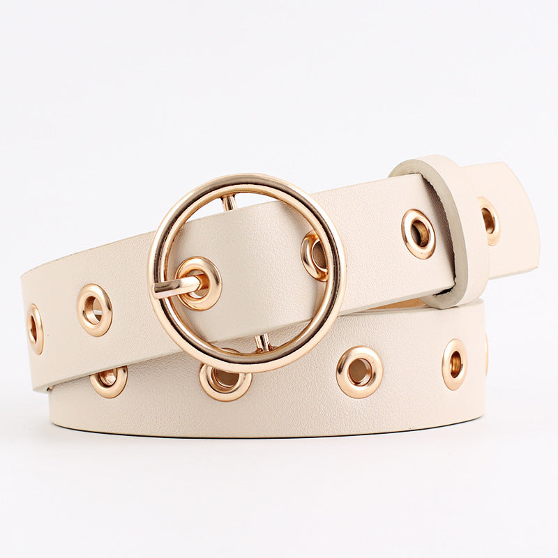 Round Buckle Wide Belt Hollow Air Hole Women's Belt All-match Fashion Air Hole Belt Female Now