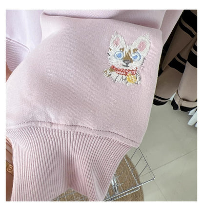 Full Printed Kitten Embroidery Street Fashion Women's Sweater Coat