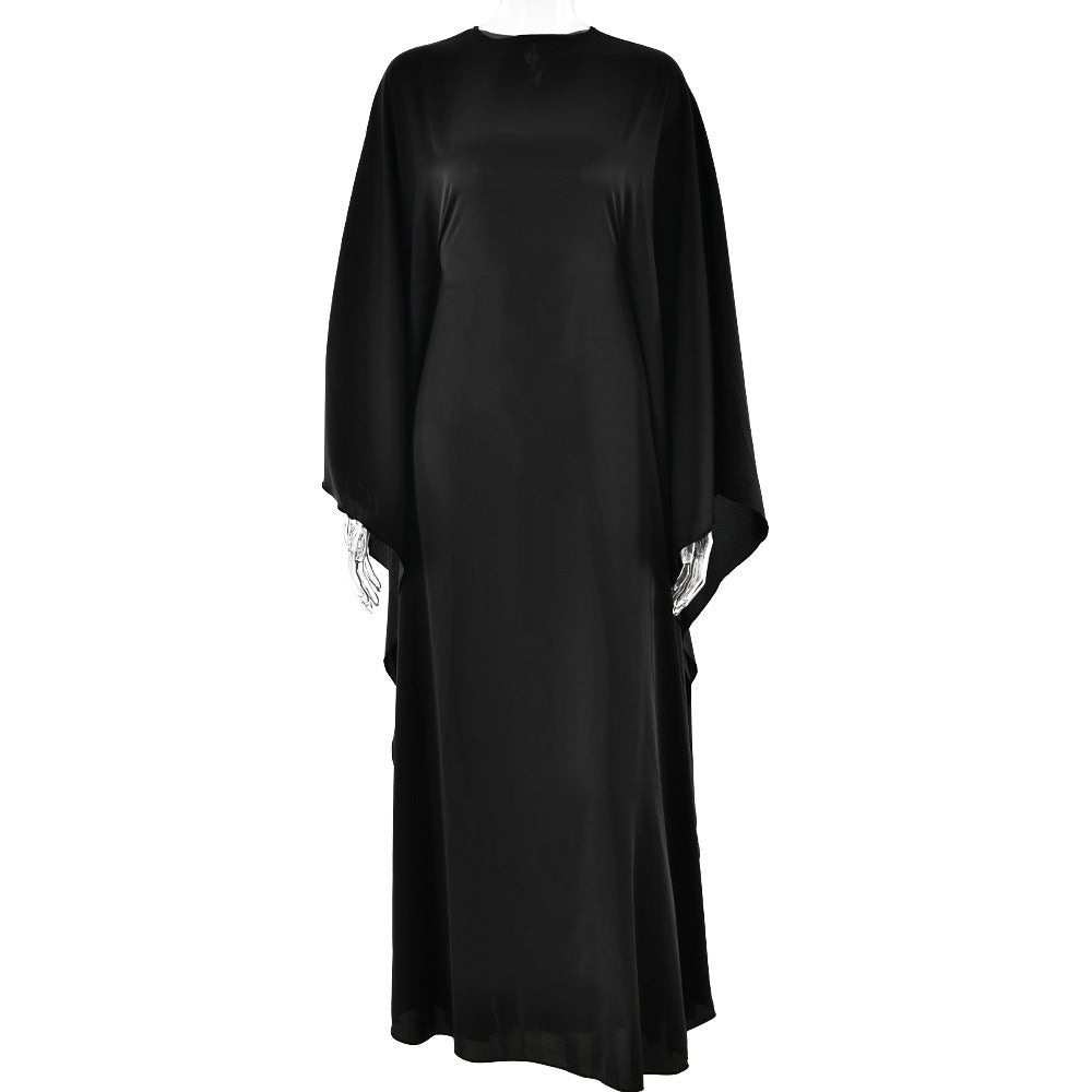 New Round Neck Satin Batwing Sleeve Loose Dress