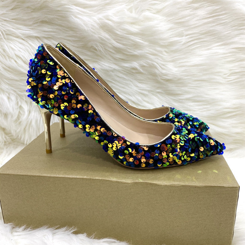 Colorful Beads Celebrities Pointed Stiletto Pumps High Heels